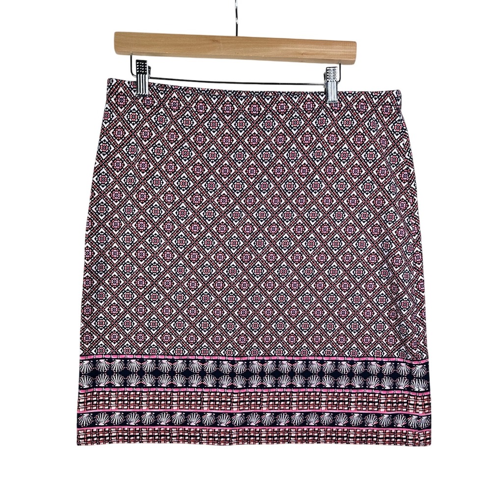 Talbots Skirt Womens L Pink Blue Seashells Beach Stretch Pull‎ On Casual Career